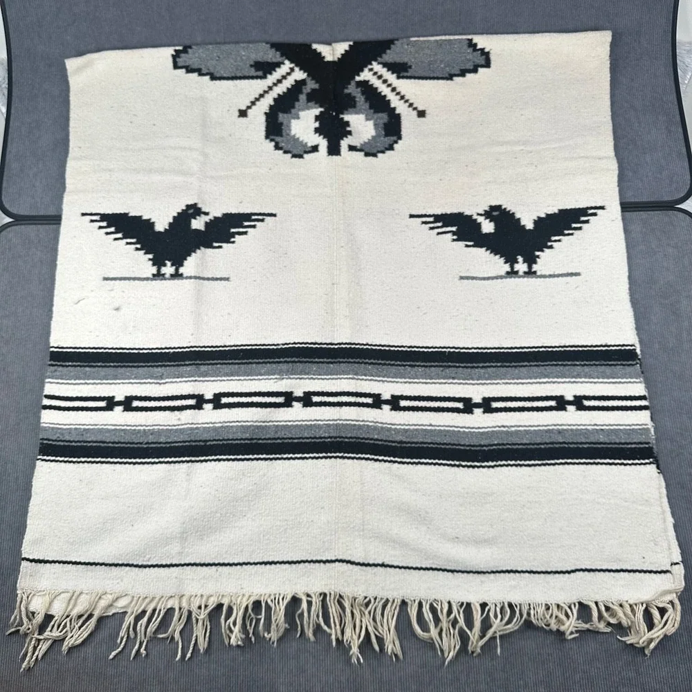 Vintage Mexican Rug Blanket Poncho 75